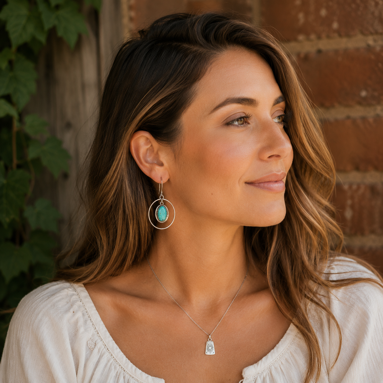 Handcrafted Hammered Sterling Silver Royston Turquoise Earrings
