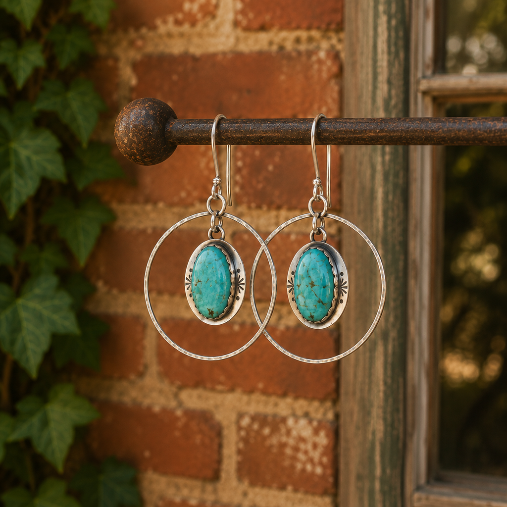 Handcrafted Hammered Sterling Silver Royston Turquoise Earrings