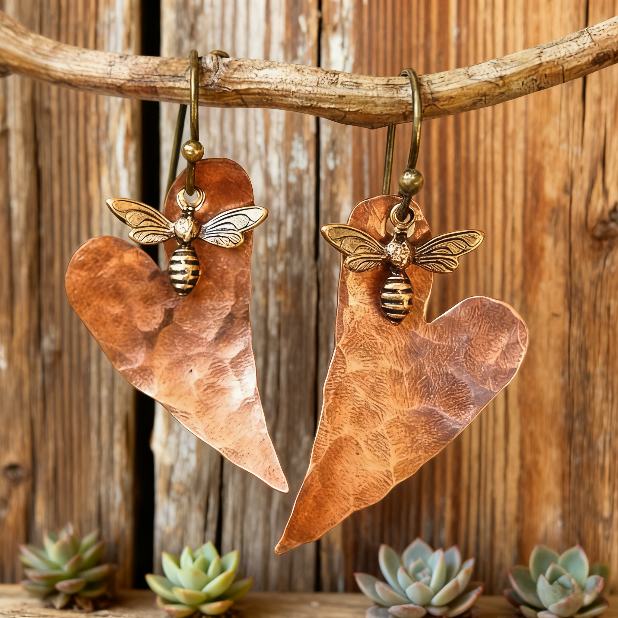 Handcrafted Hammered Copper Bee Earrings