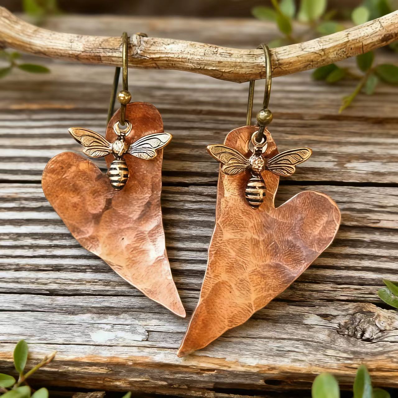 Handcrafted Hammered Copper Bee Earrings