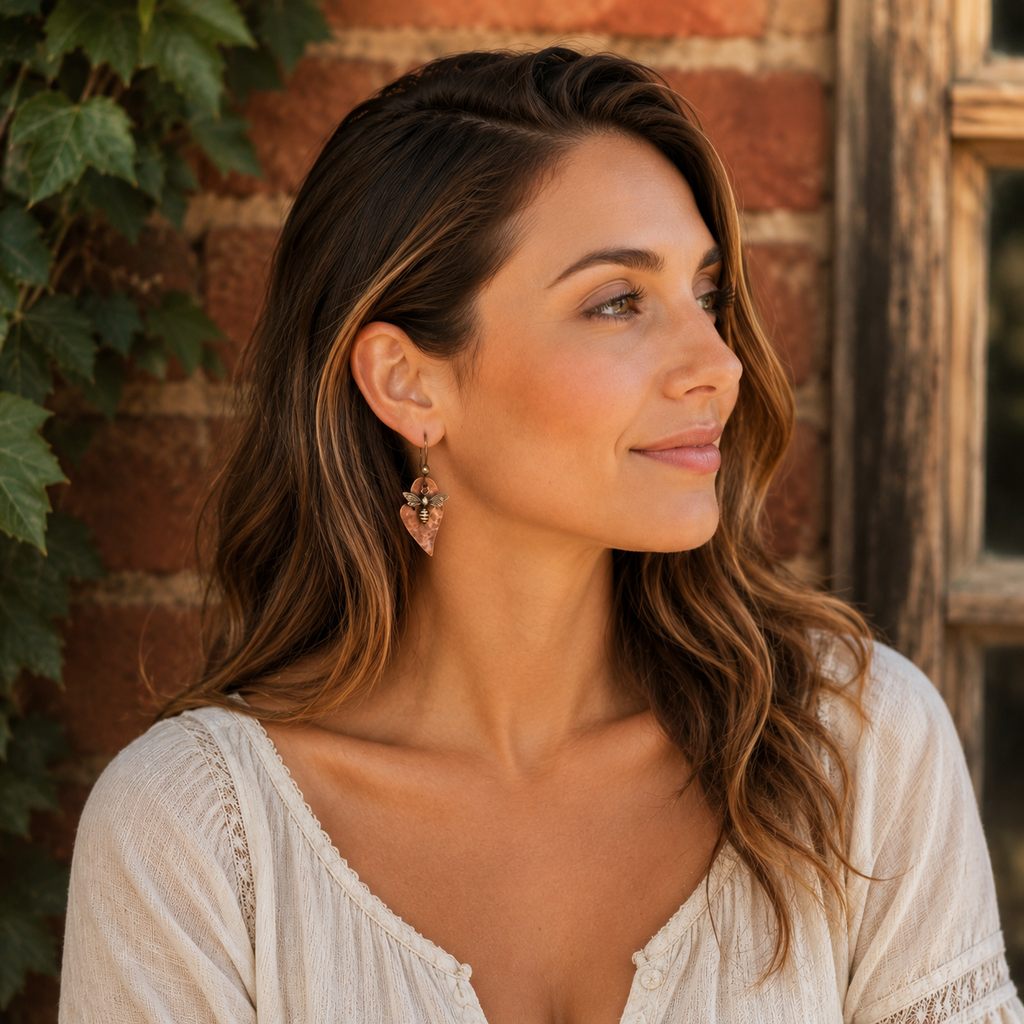 Handcrafted Hammered Copper Bee Earrings