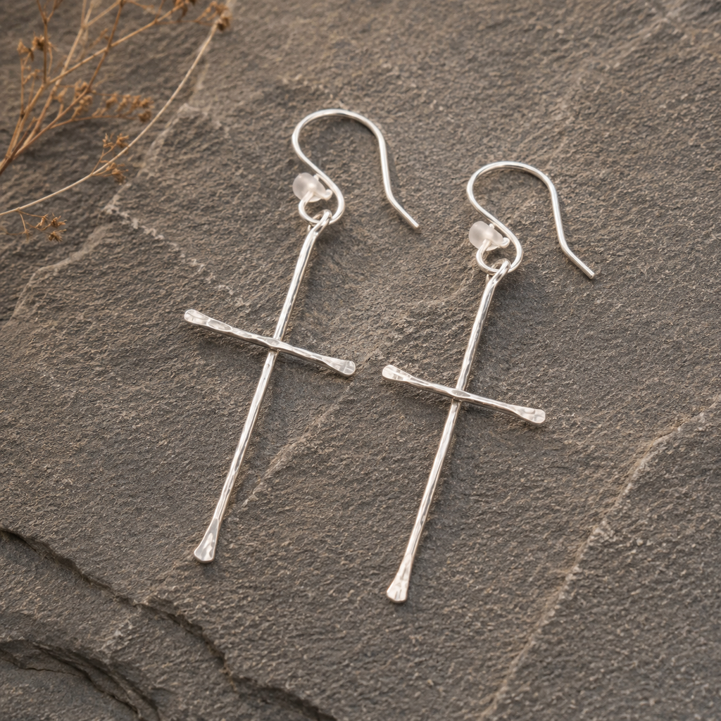 Handcrafted 18K Gold Cross Drop Earrings