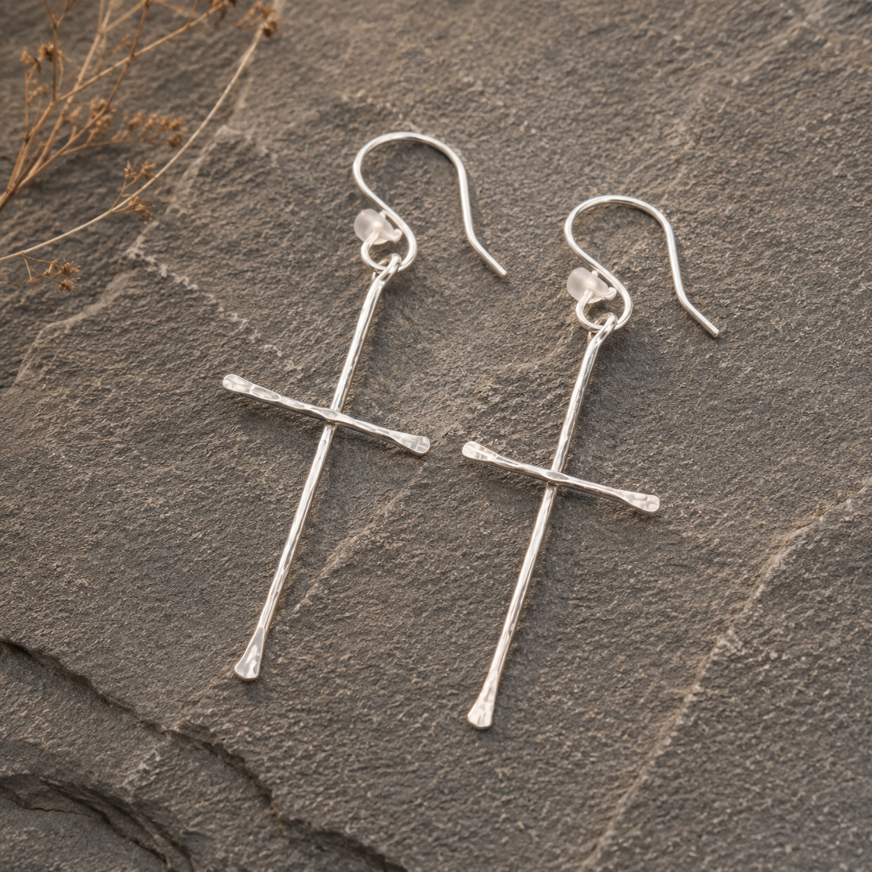 Handcrafted 18K Gold Cross Drop Earrings