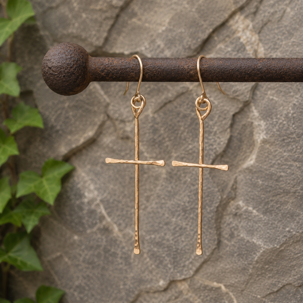 Handcrafted 18K Gold Cross Drop Earrings