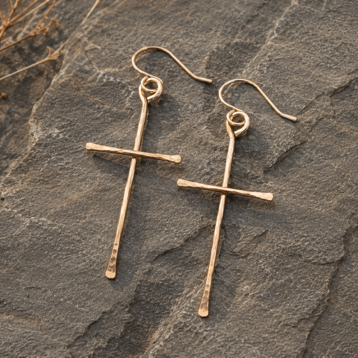 Handcrafted 18K Gold Cross Drop Earrings