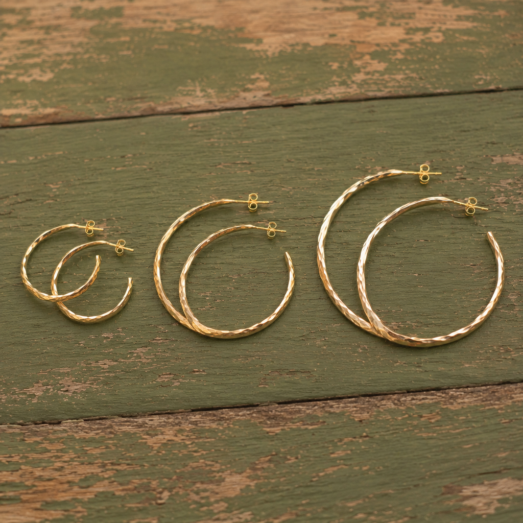 Handcrafted Hammered Sterling Silver Hoop Earrings
