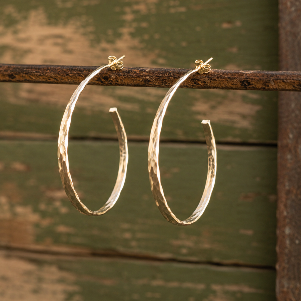Handcrafted Hammered Sterling Silver Hoop Earrings