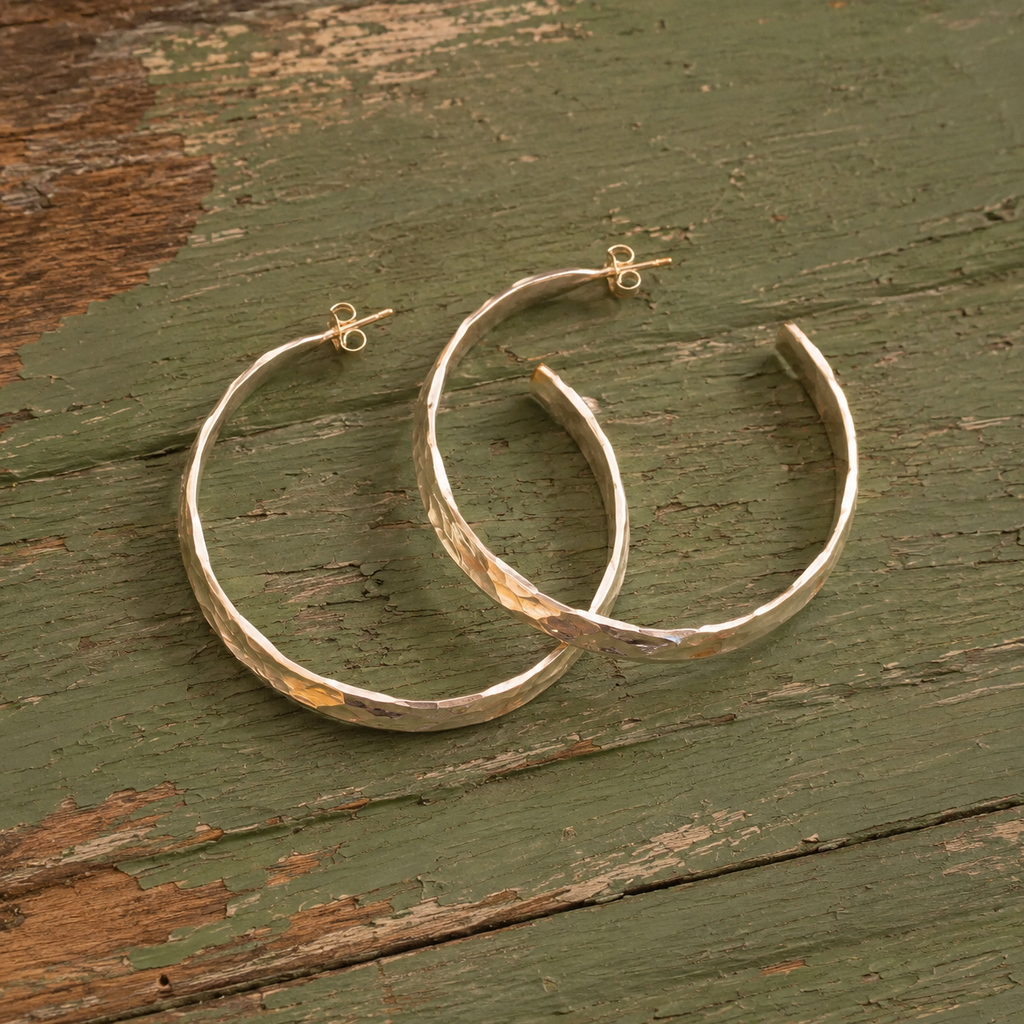 Handcrafted Hammered Sterling Silver Hoop Earrings