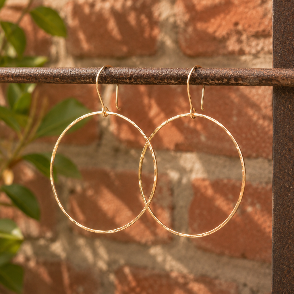 Hammered 18K Gold Hoop Earrings for Women