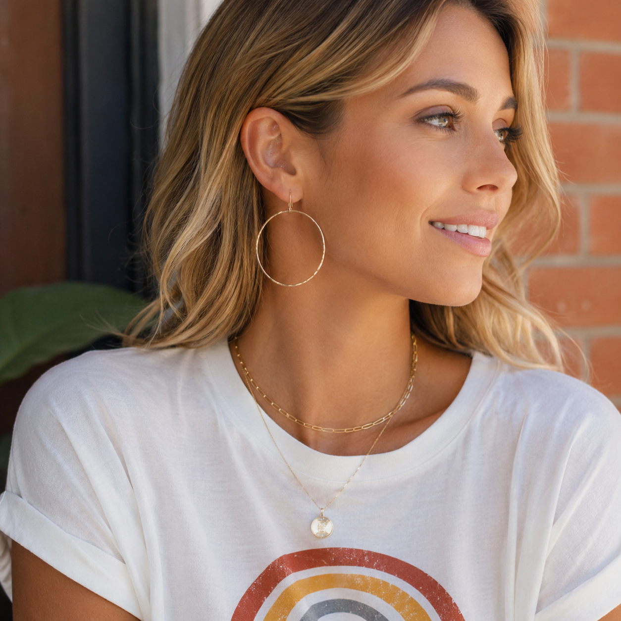 Hammered 18K Gold Hoop Earrings for Women