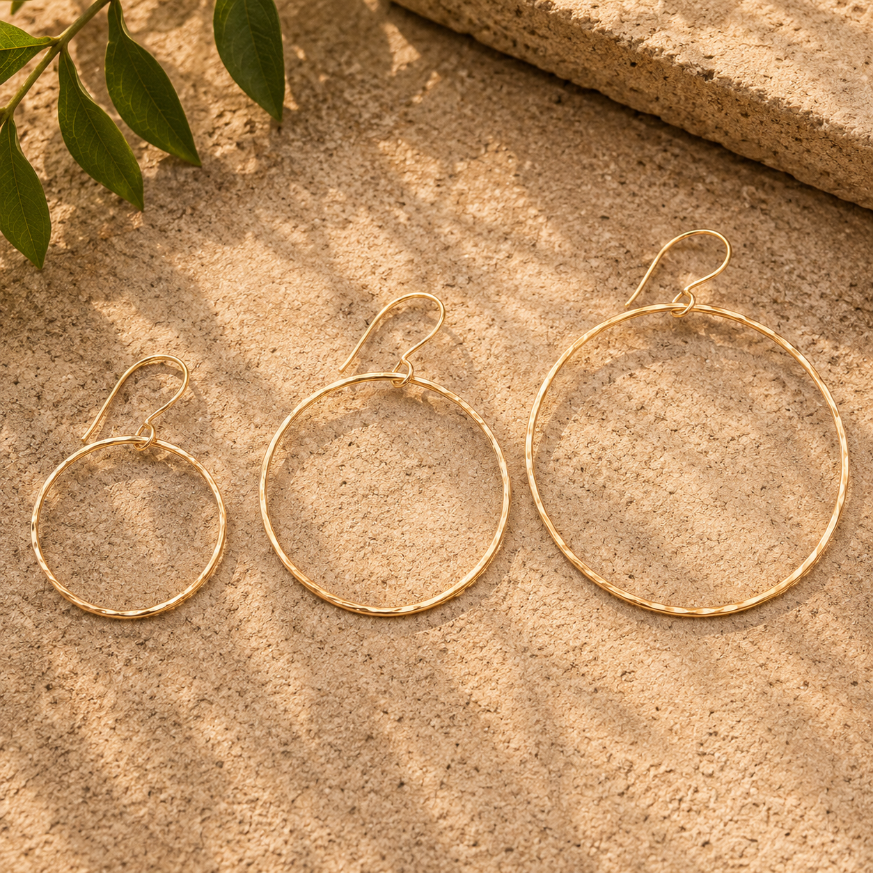 Hammered 18K Gold Hoop Earrings for Women