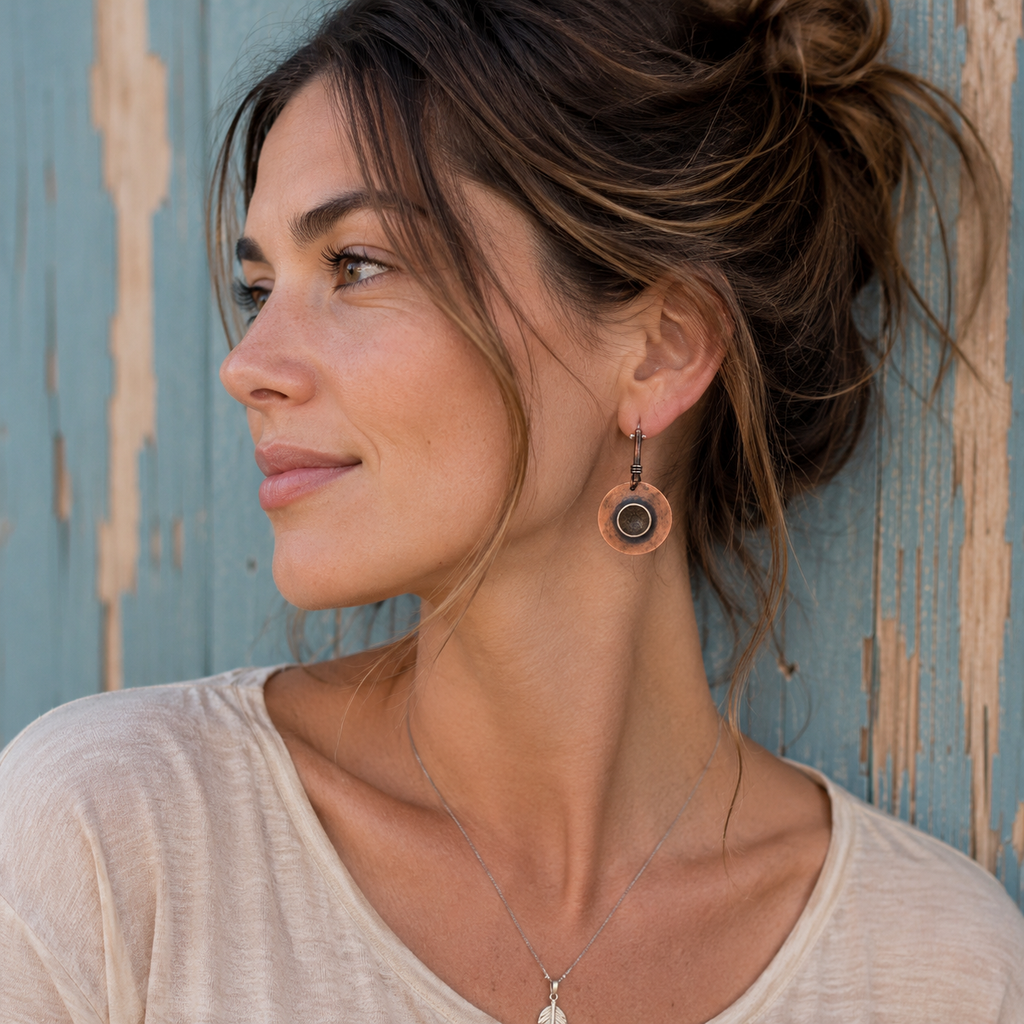 Handcrafted Vintage Copper & Sterling Silver Circle Earrings