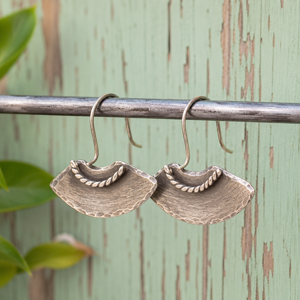 Handcrafted Hammered Sterling Silver Vintage Hoop Earrings