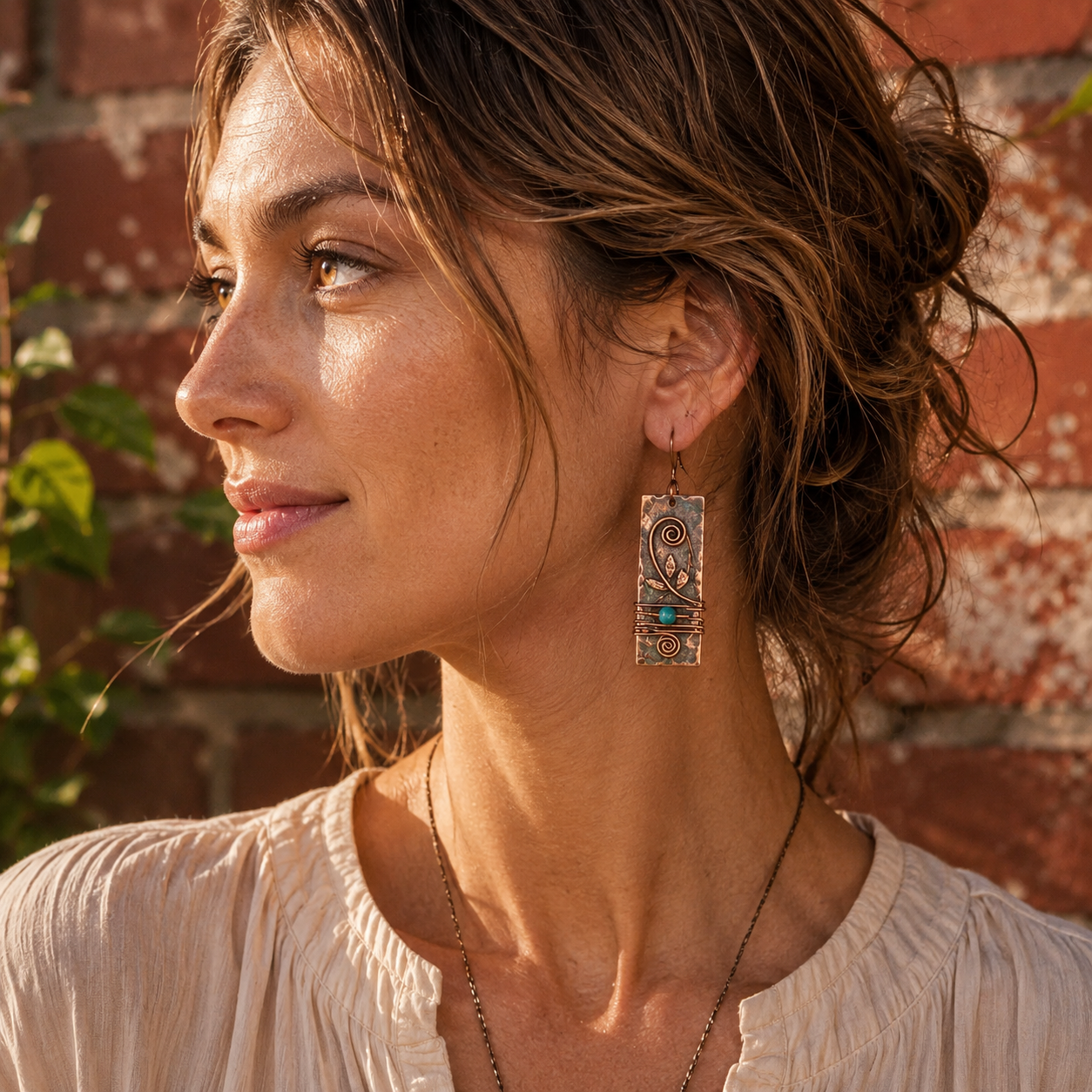 Handcrafted Hammered Copper & Turquoise Vintage Earrings