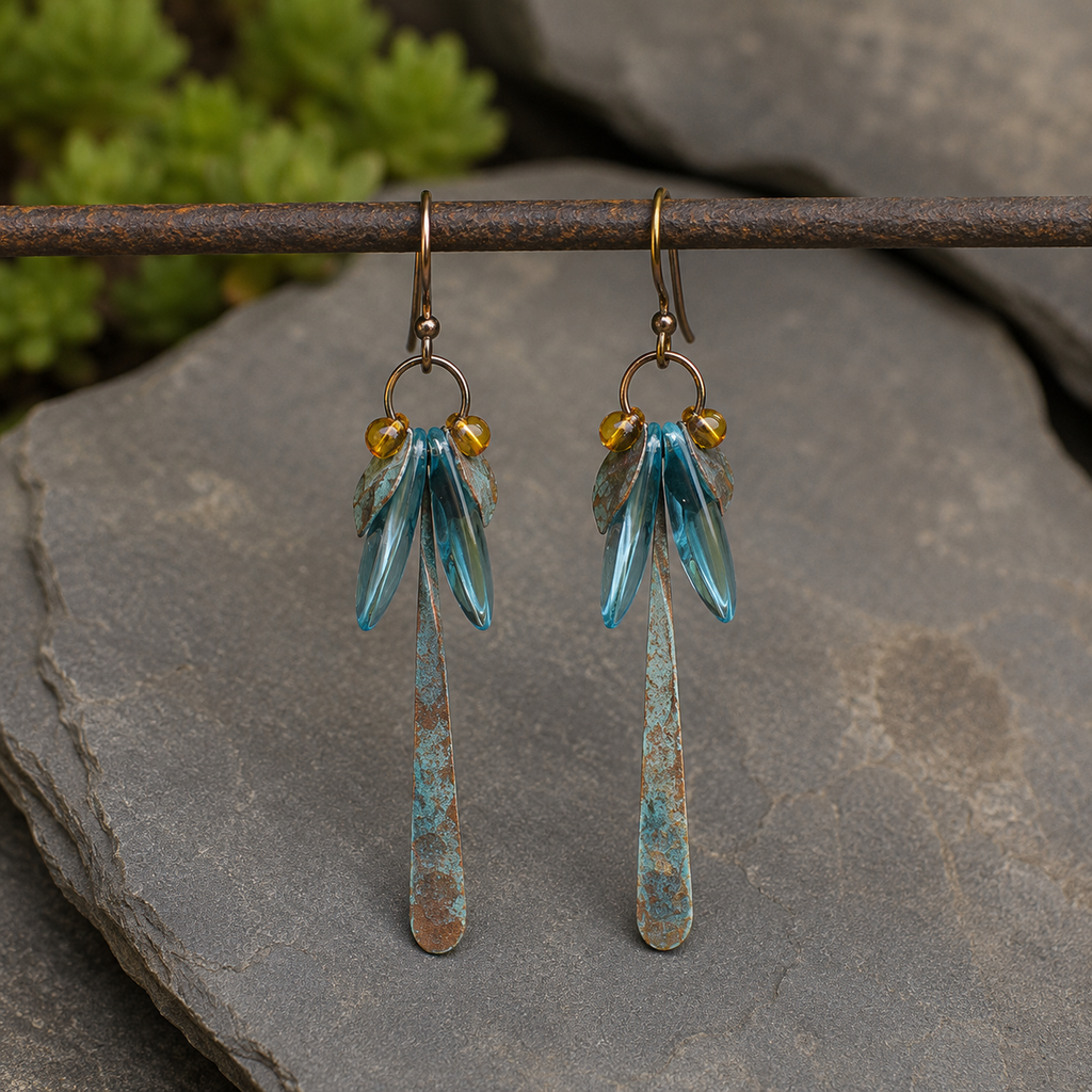 Handcrafted Copper Firefly Earrings with Czech Glass Beads