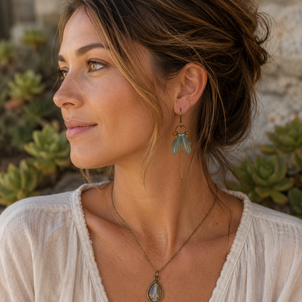 Handcrafted Copper Firefly Earrings with Czech Glass Beads