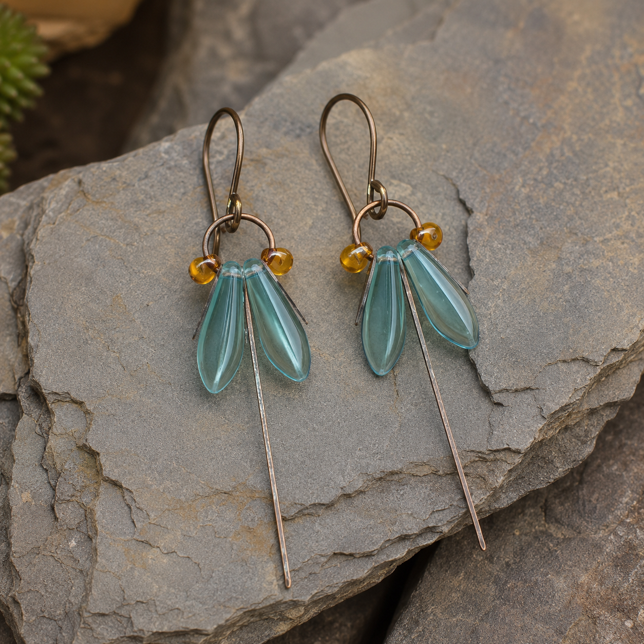 Handcrafted Copper Firefly Earrings with Czech Glass Beads