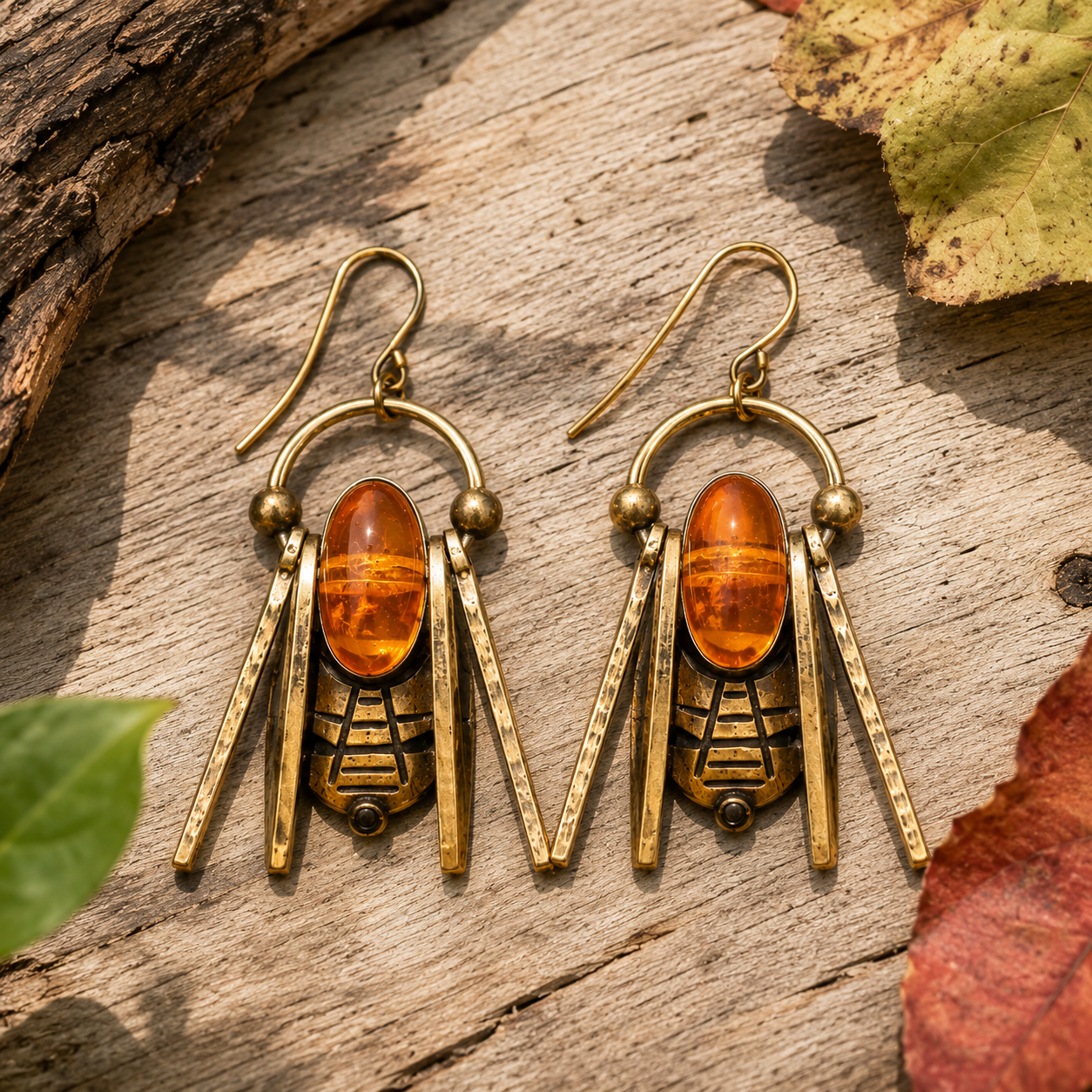 Handcrafted Amber Bee Earrings