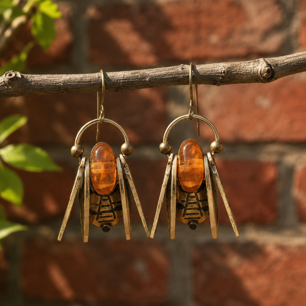 Handcrafted Amber Bee Earrings