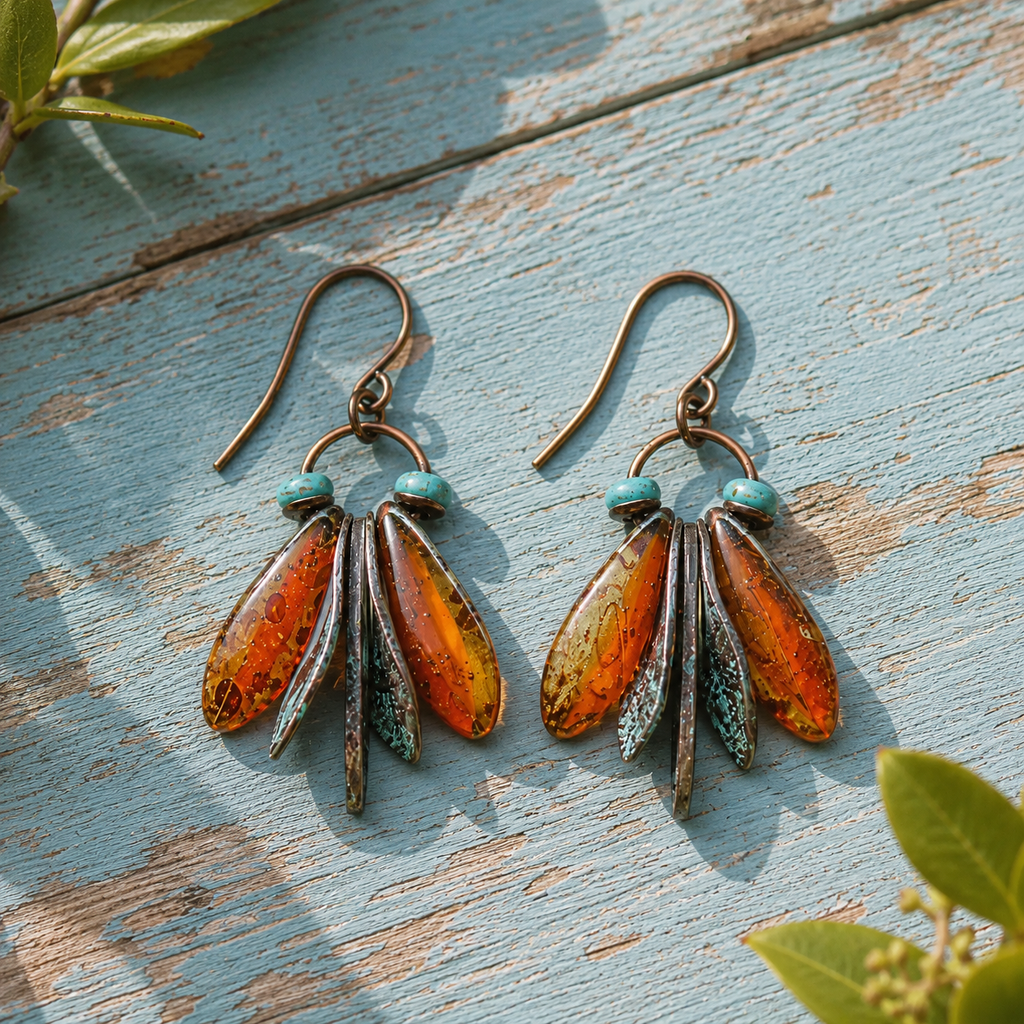 Handcrafted Amber Moth Earrings