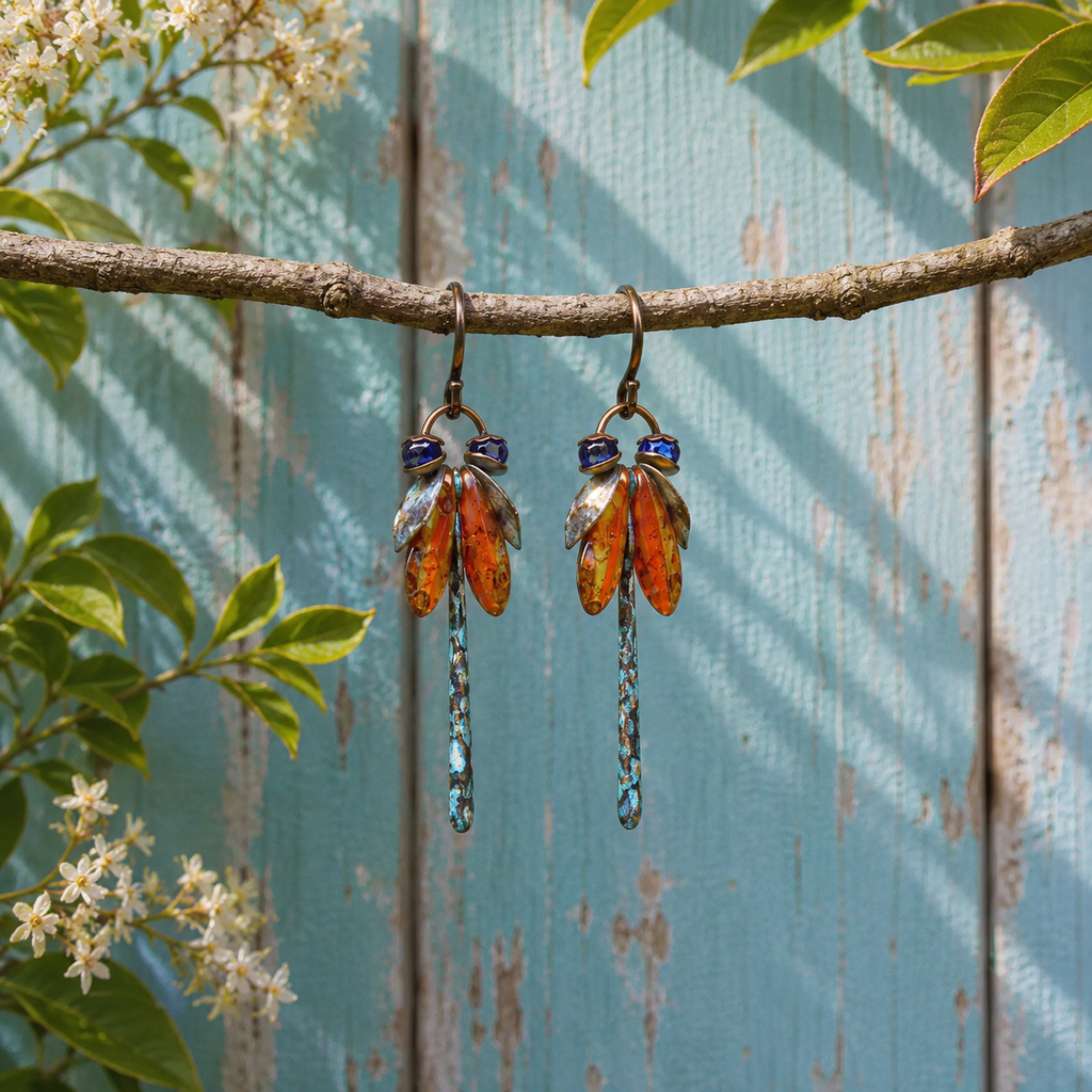 Handcrafted Copper Firefly Earrings with Amber Accents