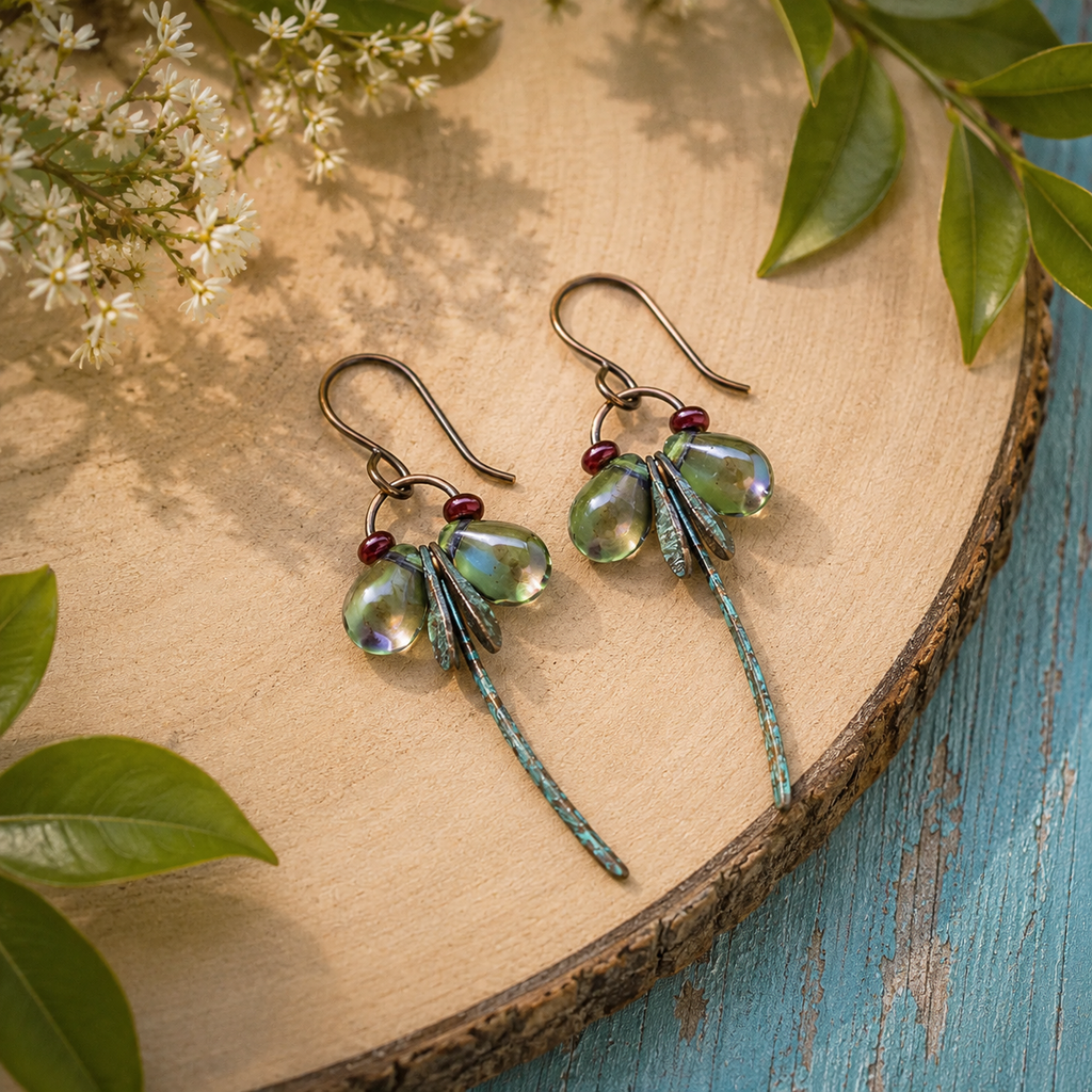 Handcrafted Copper Firefly Earrings with Czech Glass Beads