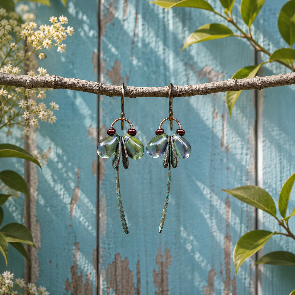 Handcrafted Copper Firefly Earrings with Czech Glass Beads