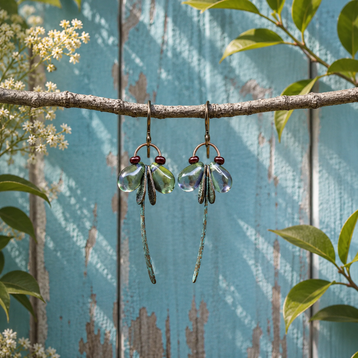 Handcrafted Copper Firefly Earrings with Czech Glass Beads