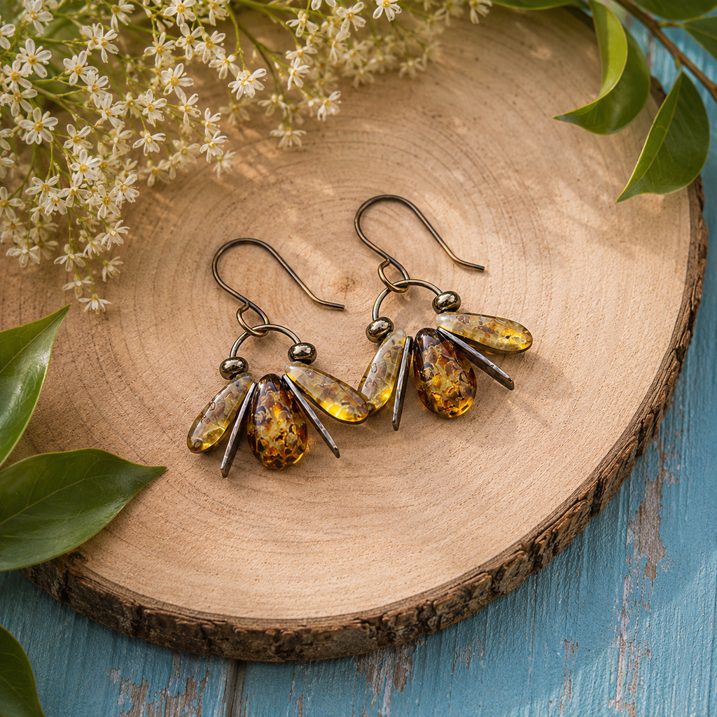 Handcrafted Copper Firefly Earrings with Czech Glass Beads
