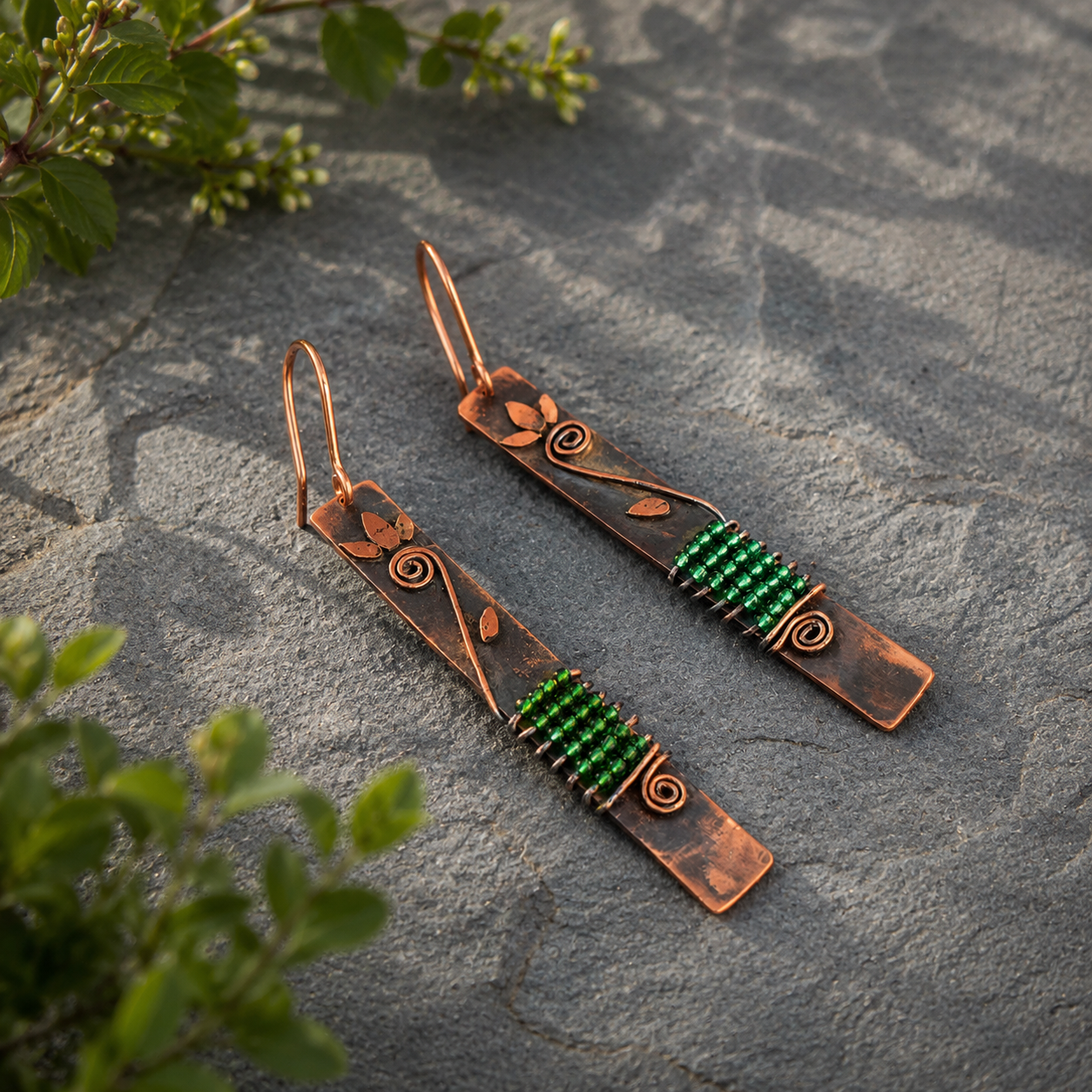 Artisan Boho Dangle Earrings for Women | Rustic Statement Jewelry | Handmade Copper Drop Earrings