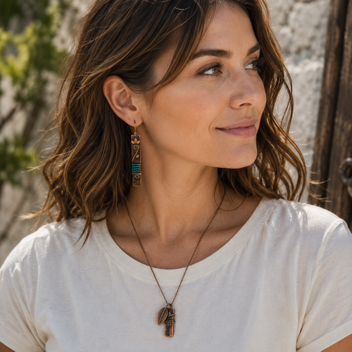 Artisan Boho Dangle Earrings for Women | Rustic Statement Jewelry | Handmade Copper Drop Earrings