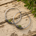 Hammered Sterling Silver Hoop Earrings with Raw Crystal Stone