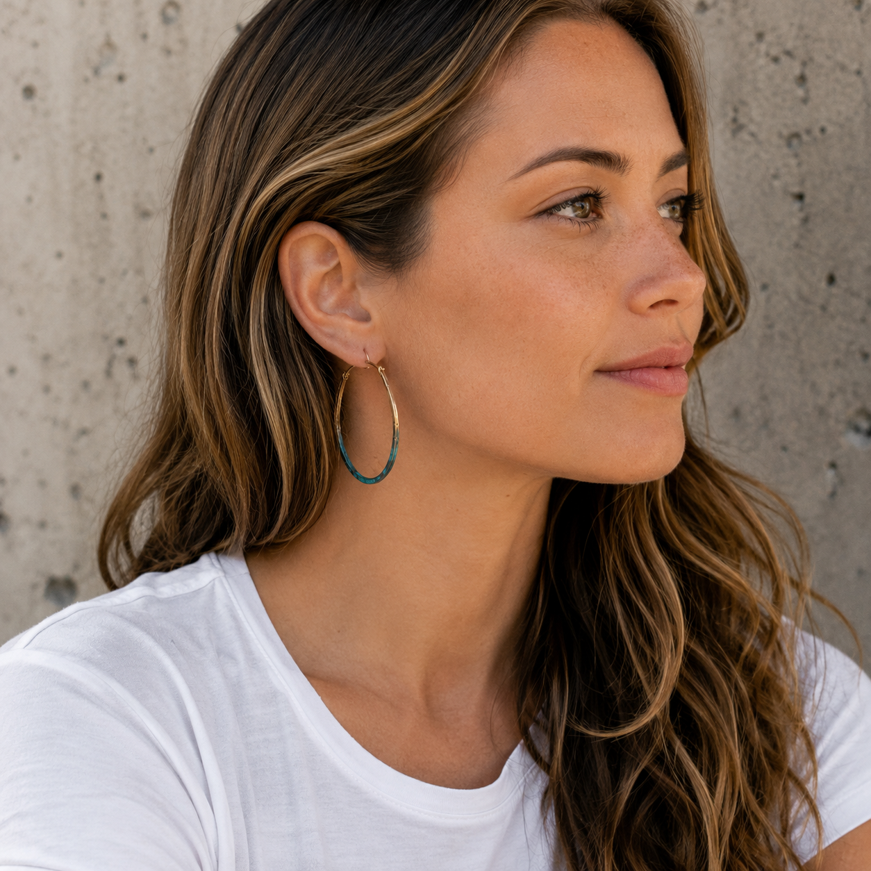 Handcrafted Verdigris Hammered Brass Hoop Earrings