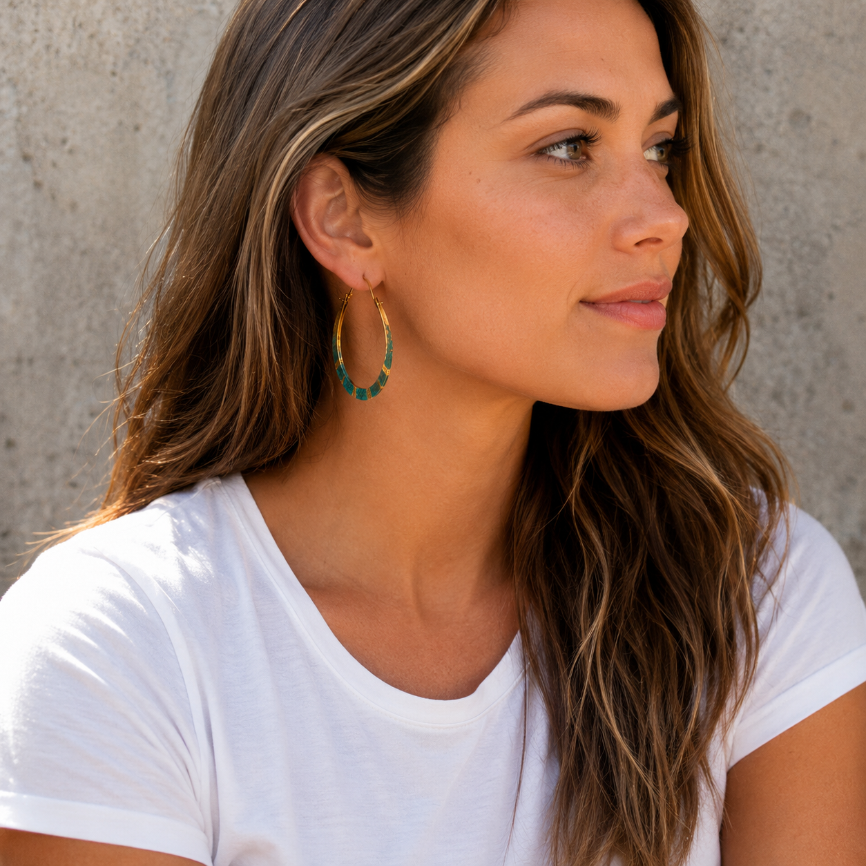 Hand-Hammered Verdigris Brass Hoop Earrings