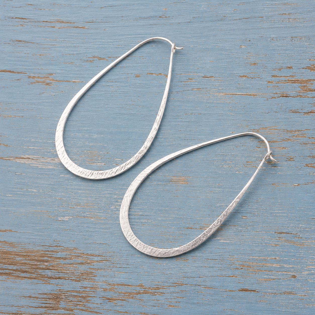 Handcrafted Hammered Sterling Silver Teardrop Hoop Earrings
