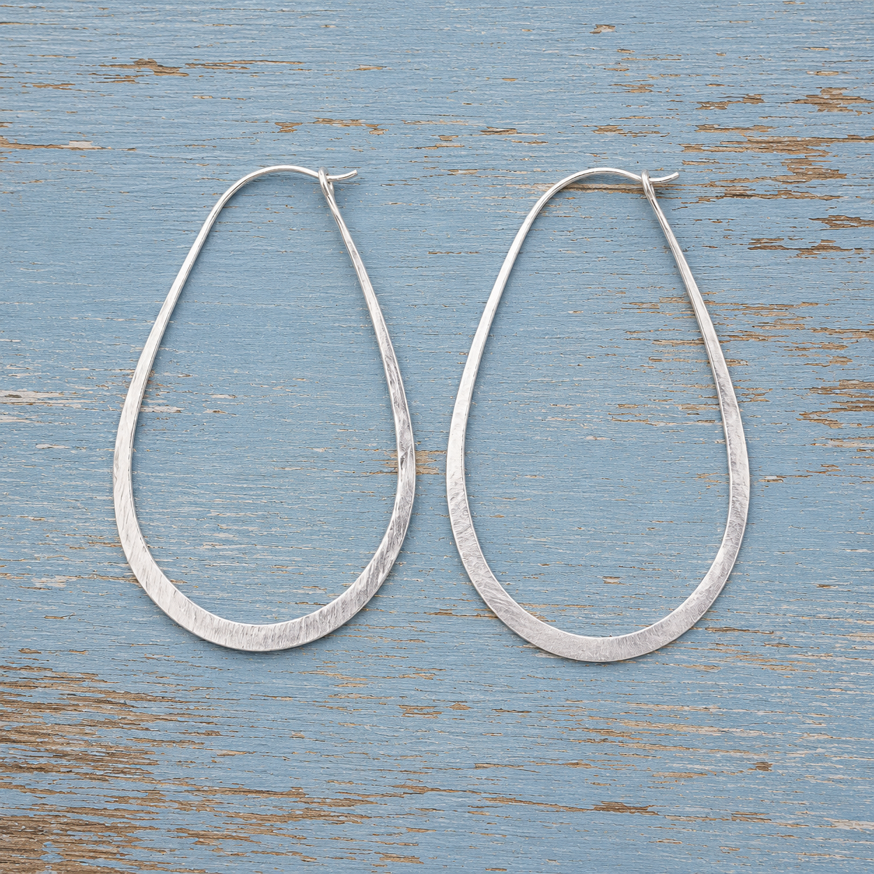 Handcrafted Hammered Sterling Silver Teardrop Hoop Earrings