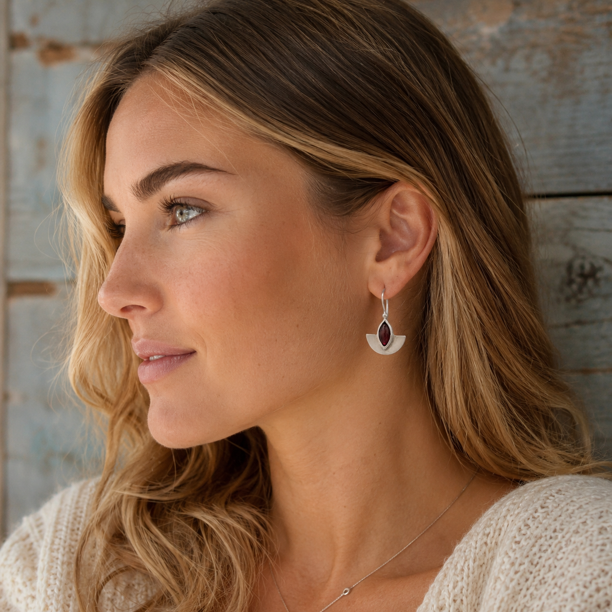 Handcrafted Sterling Silver Marquise Garnet Earrings