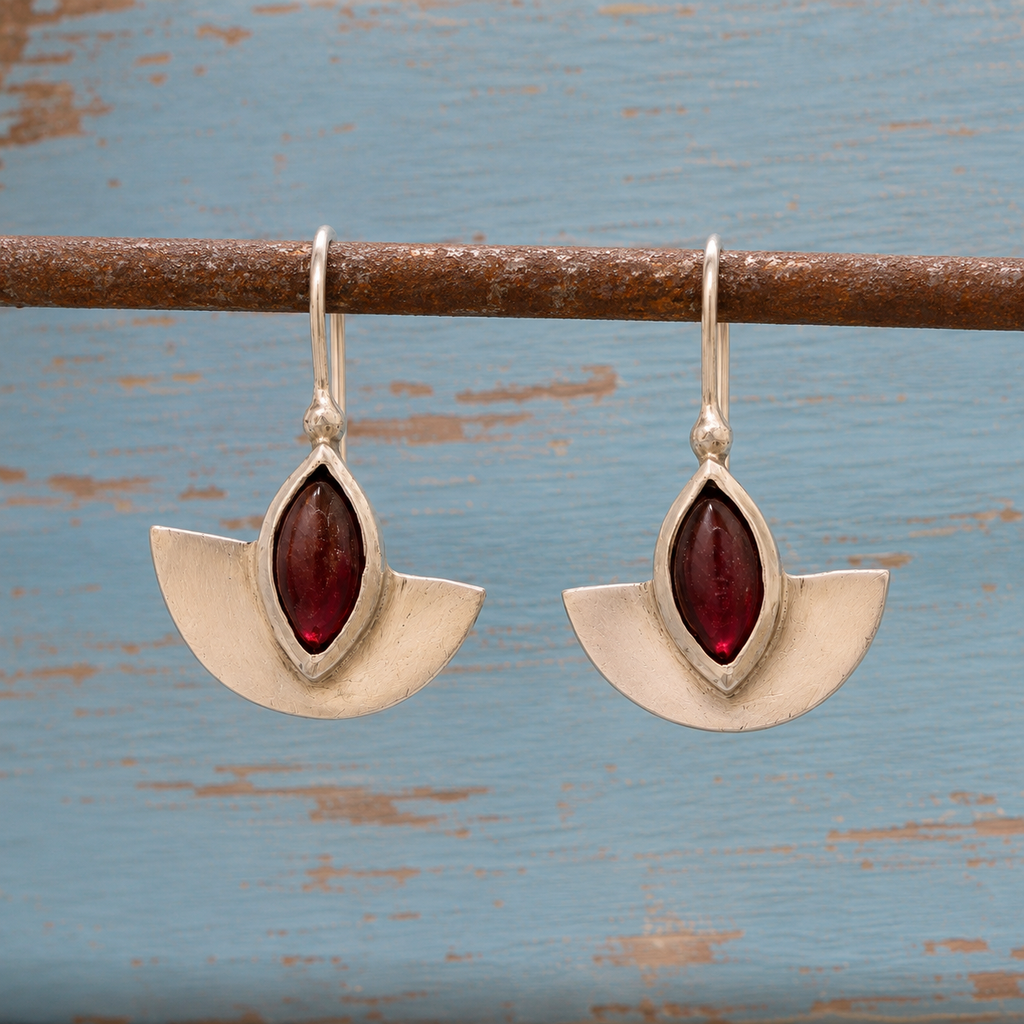 Handcrafted Sterling Silver Marquise Garnet Earrings