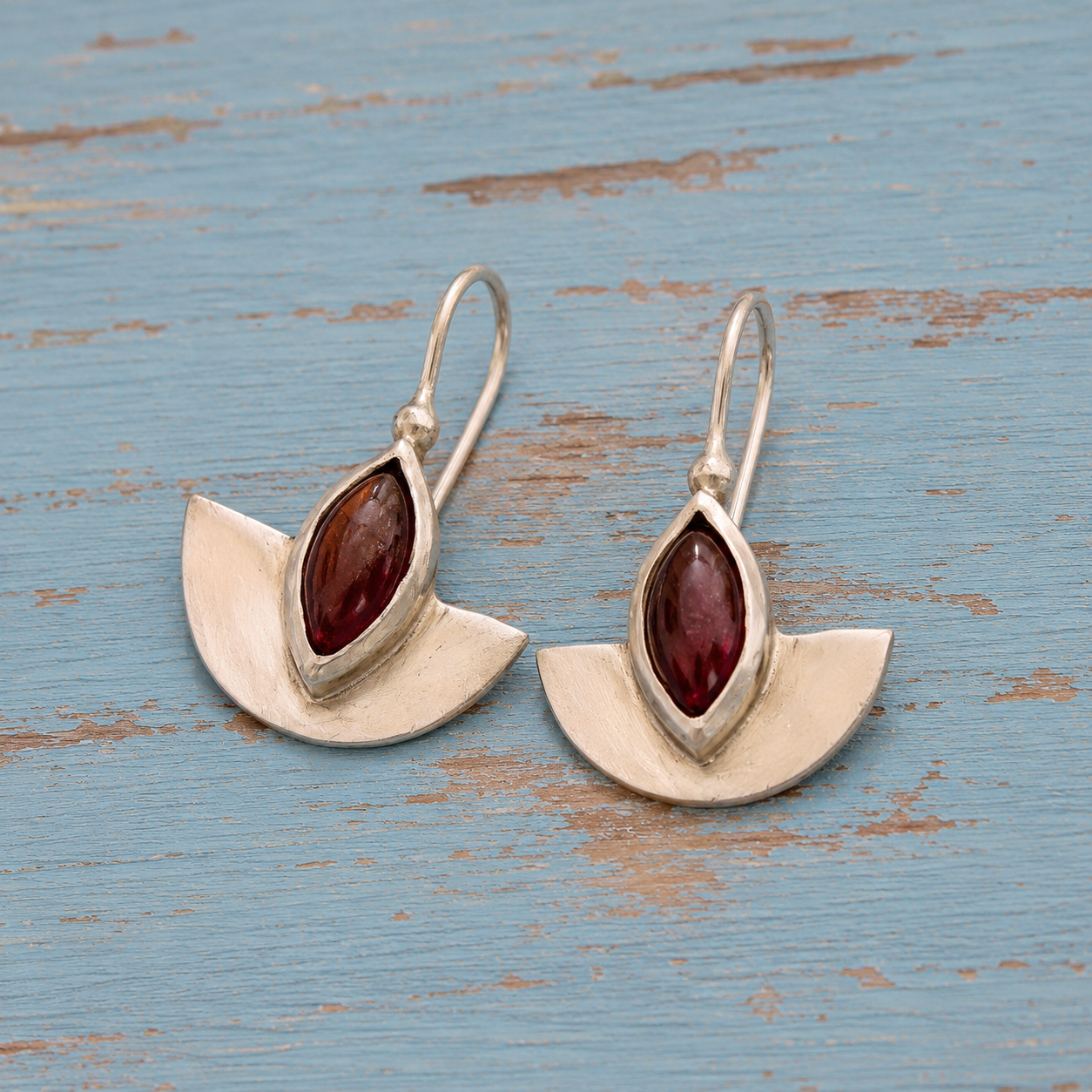 Handcrafted Sterling Silver Marquise Garnet Earrings