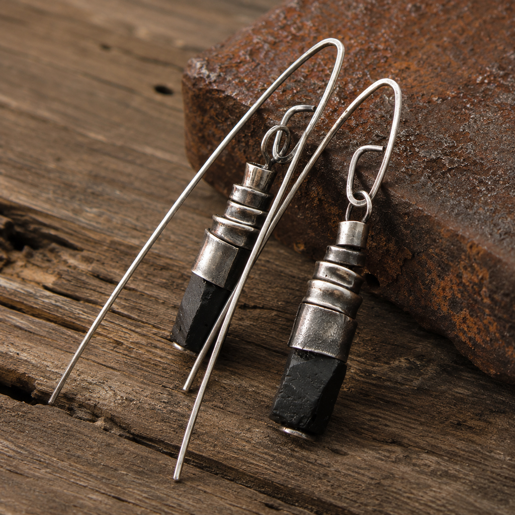 Handcrafted Sterling Silver Black Jasper Wrap Earrings