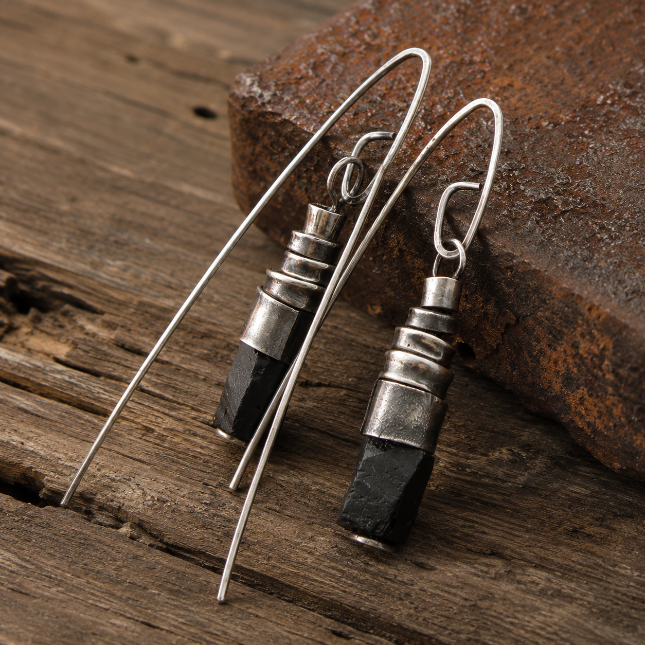 Handcrafted Sterling Silver Black Jasper Wrap Earrings