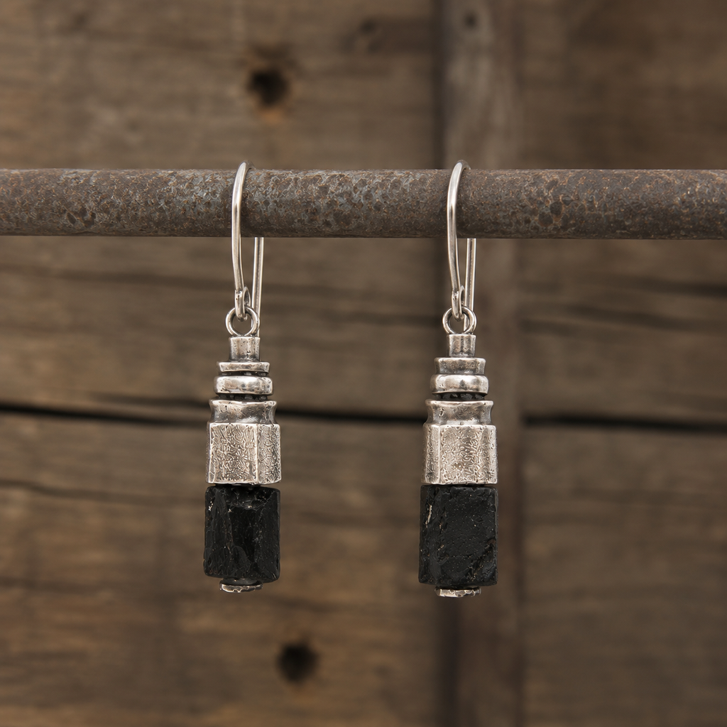 Handcrafted Sterling Silver Black Jasper Wrap Earrings