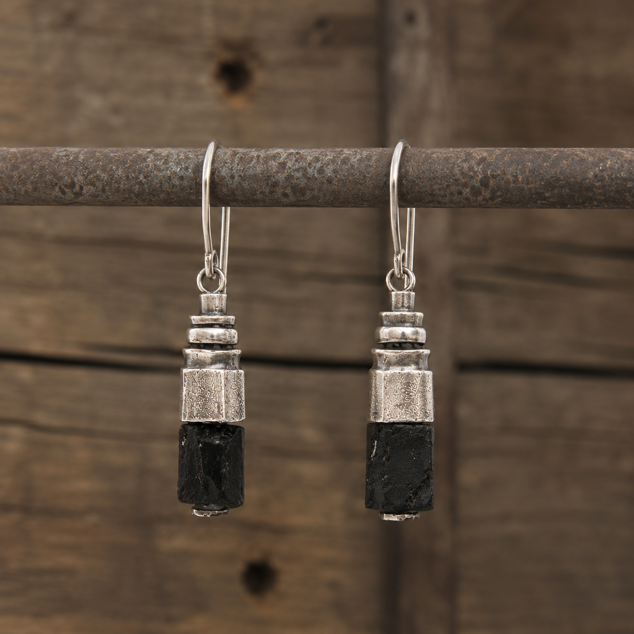 Handcrafted Sterling Silver Black Jasper Wrap Earrings