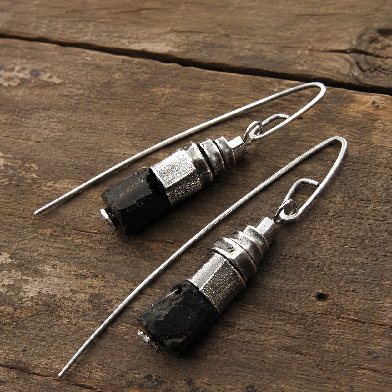 Handcrafted Sterling Silver Black Jasper Wrap Earrings