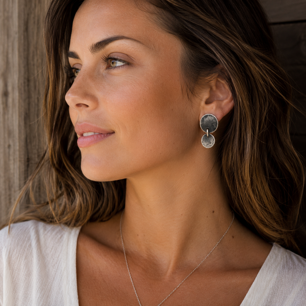 Handcrafted Hammered Sterling Silver Drop Earrings
