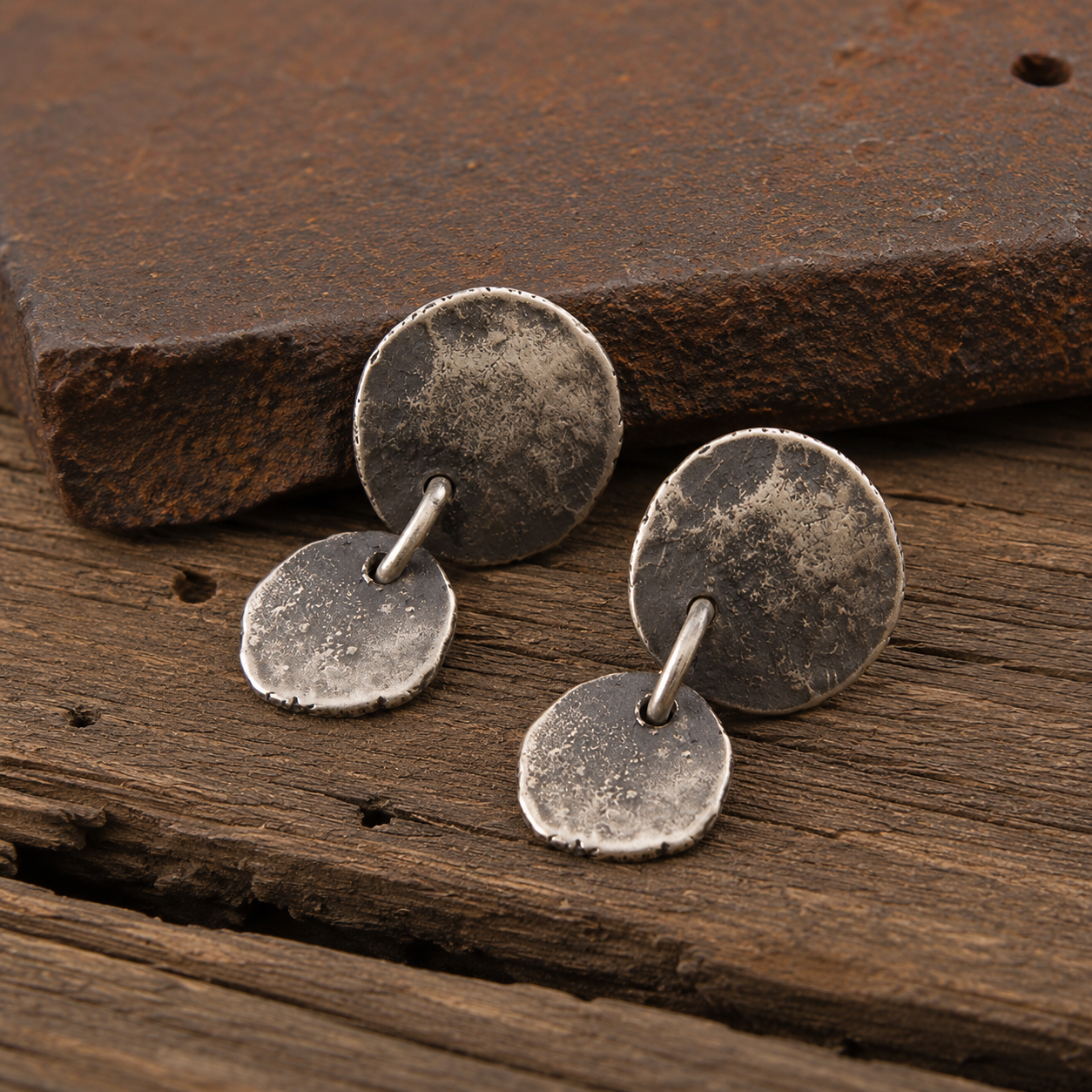Handcrafted Hammered Sterling Silver Drop Earrings