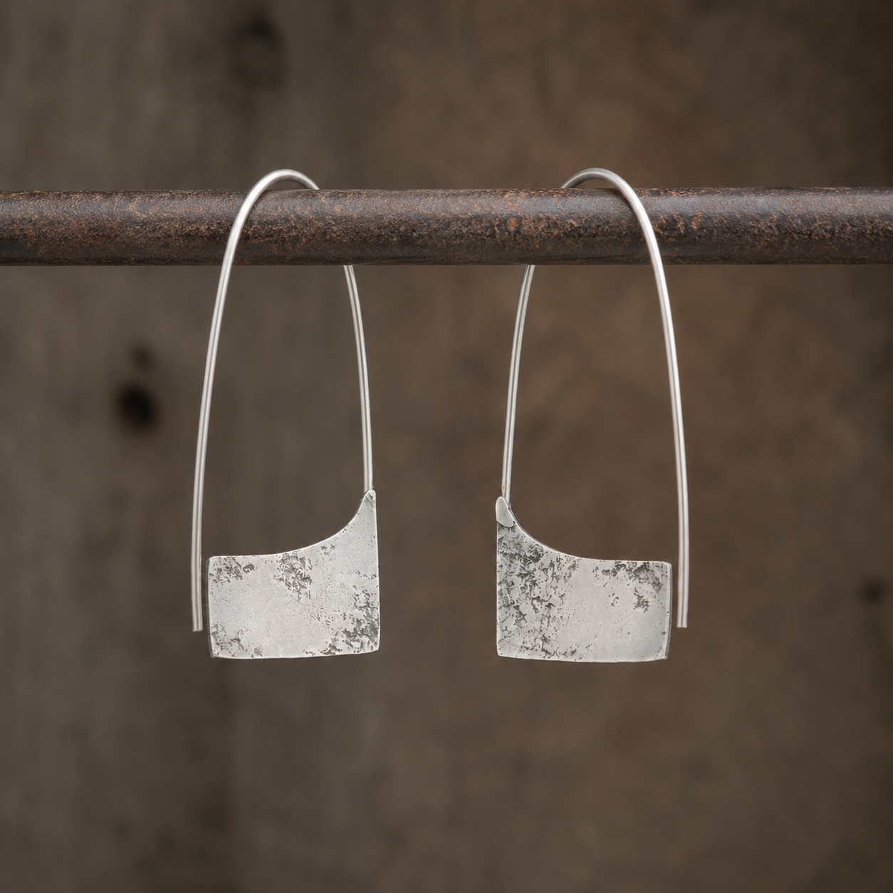 Handcrafted Hammered Sterling Silver Geometric Earrings