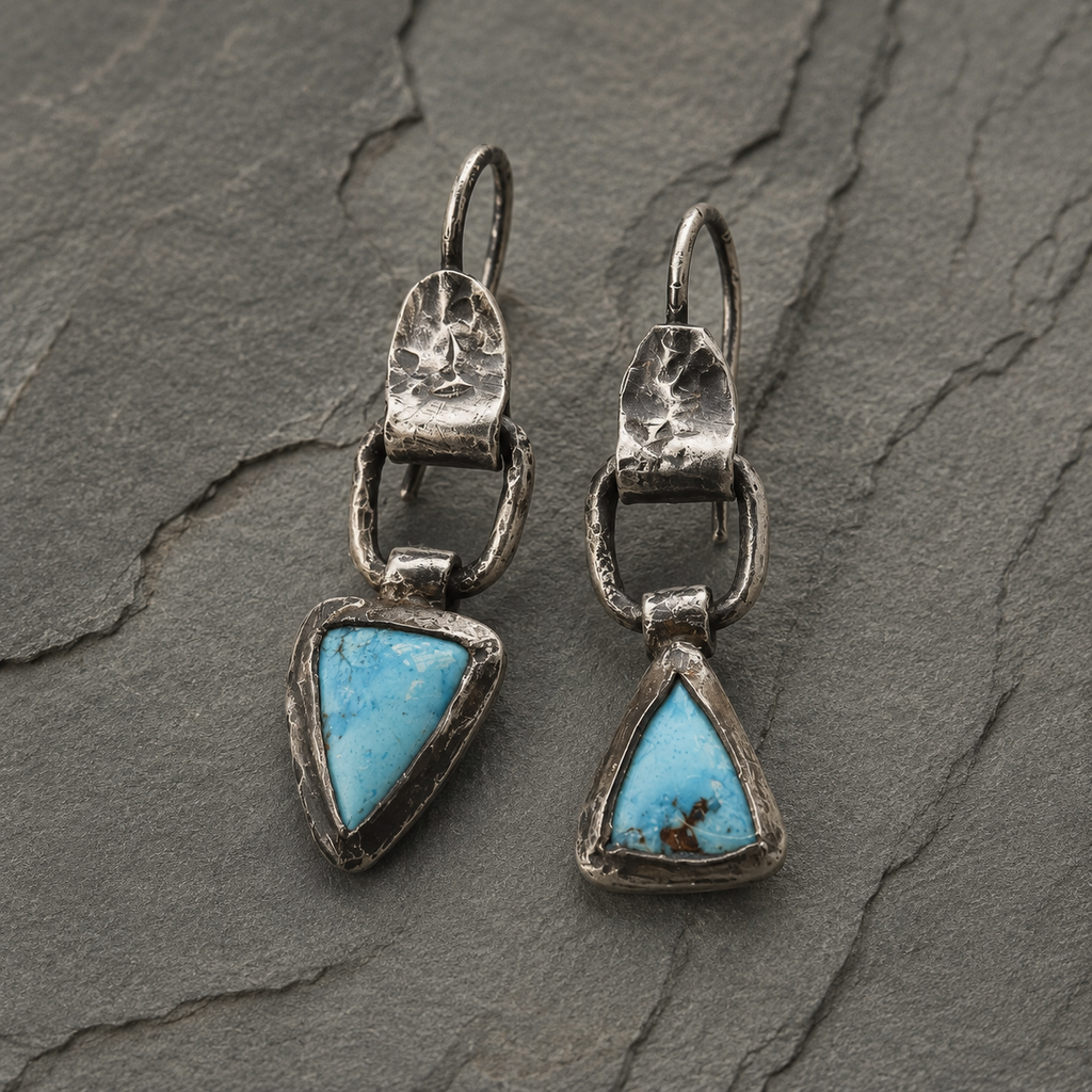Handcrafted Hammered Sterling Silver Agate Drop Earrings