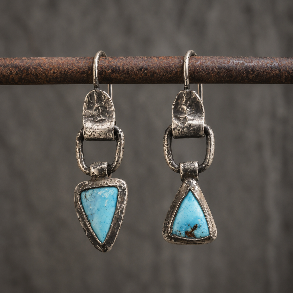 Handcrafted Hammered Sterling Silver Agate Drop Earrings