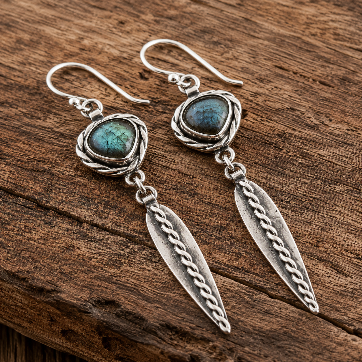 Vintage Handmade Labradorite Drop Earrings in  Sterling Silver